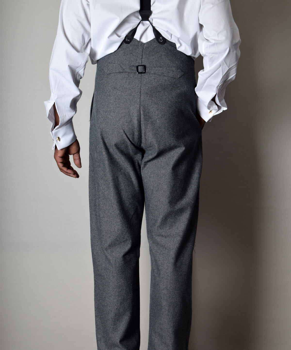 Grey Brushed Cotton Herringbone Fishtail Back Trousers (TR300) - Back