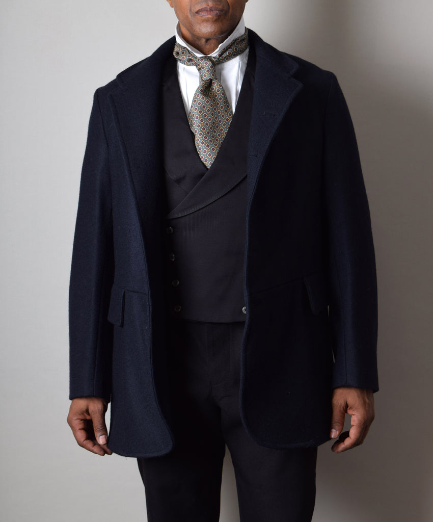 Blue Black Wool Melton Late Victorian Coat (JA1880-400) - Front