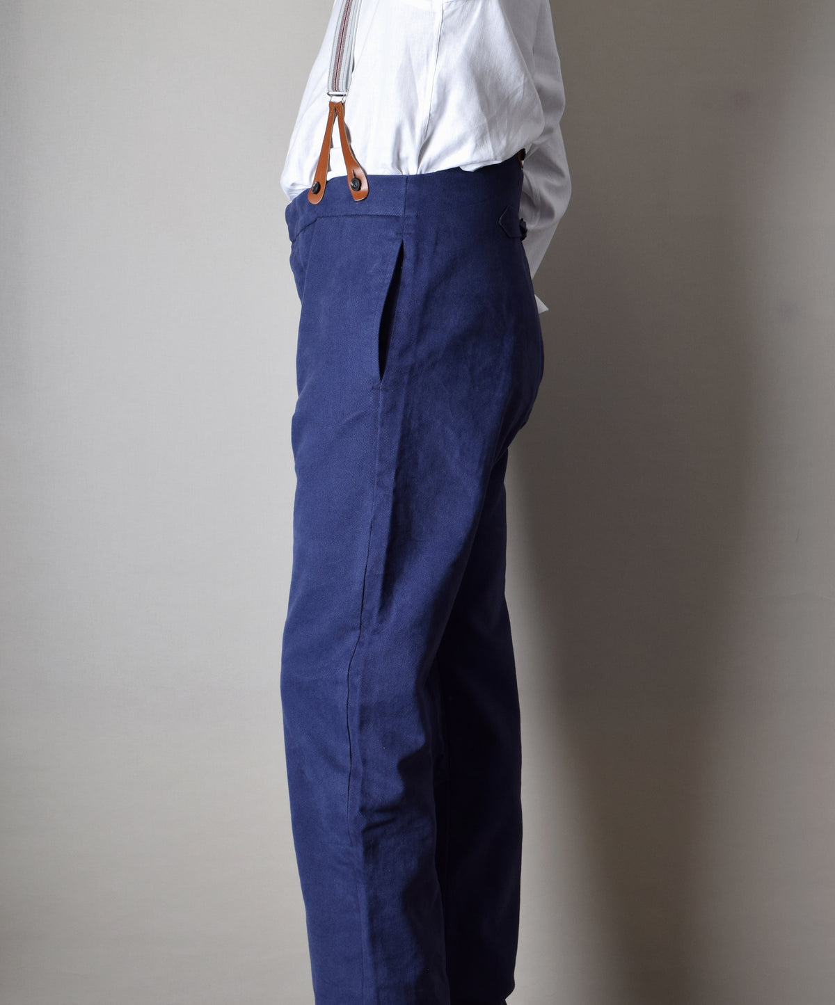 Washed Blue Cotton Drill Fishtail Back Work Trousers (TR100)