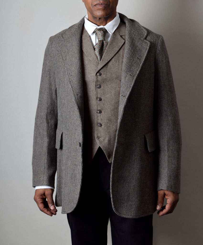 Grey Brown twist Wool Late Victorian Coat (JA1880-333) - Front