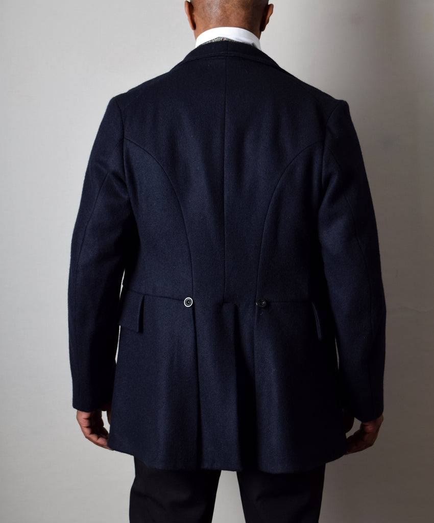 Blue Black Wool Melton Late Victorian Coat (JA1880-400) - Back