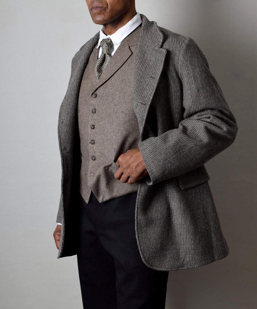 Grey Brown twist Wool Late Victorian Coat (JA1880-333) - Front