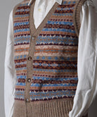 Autumn Field Button Through Wool Fair Isle Waistcoat (KN162) - Detail