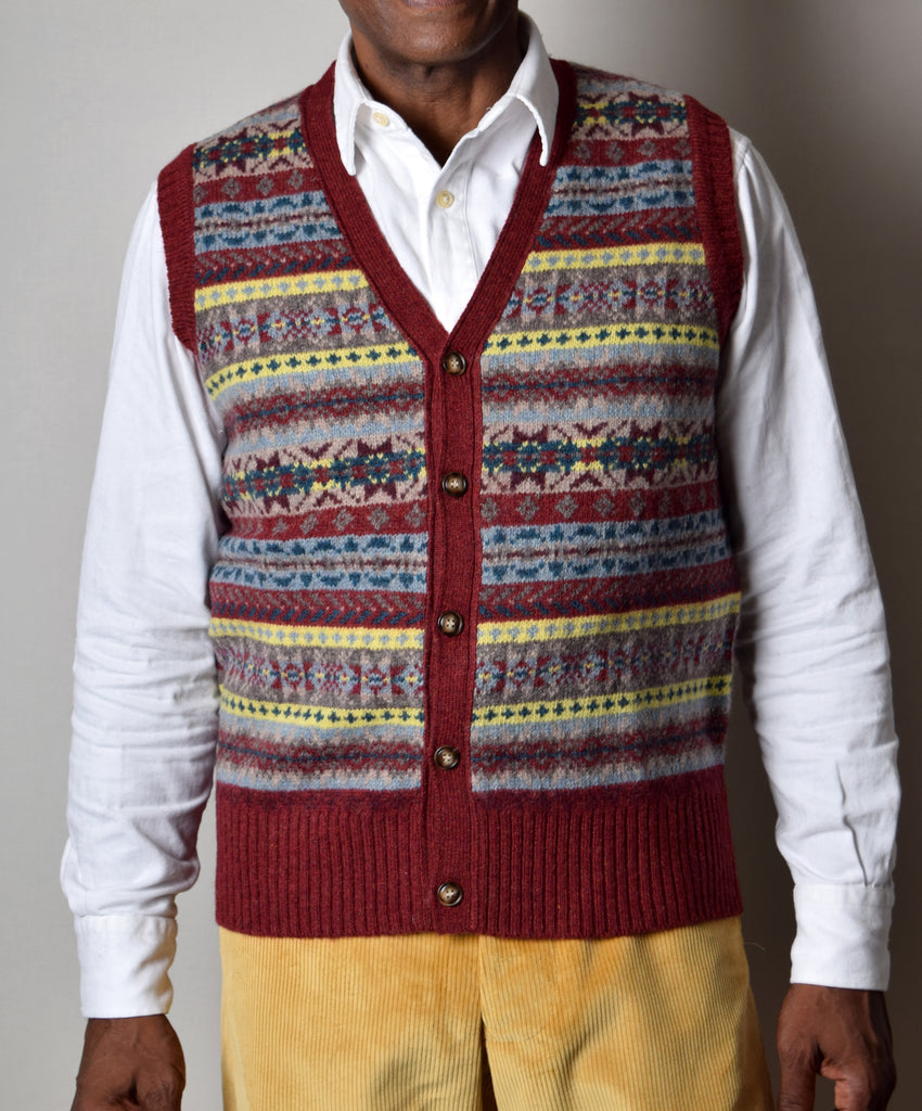 Flame Button Through Wool Fair Isle Waistcoat (KN160) - Front 1