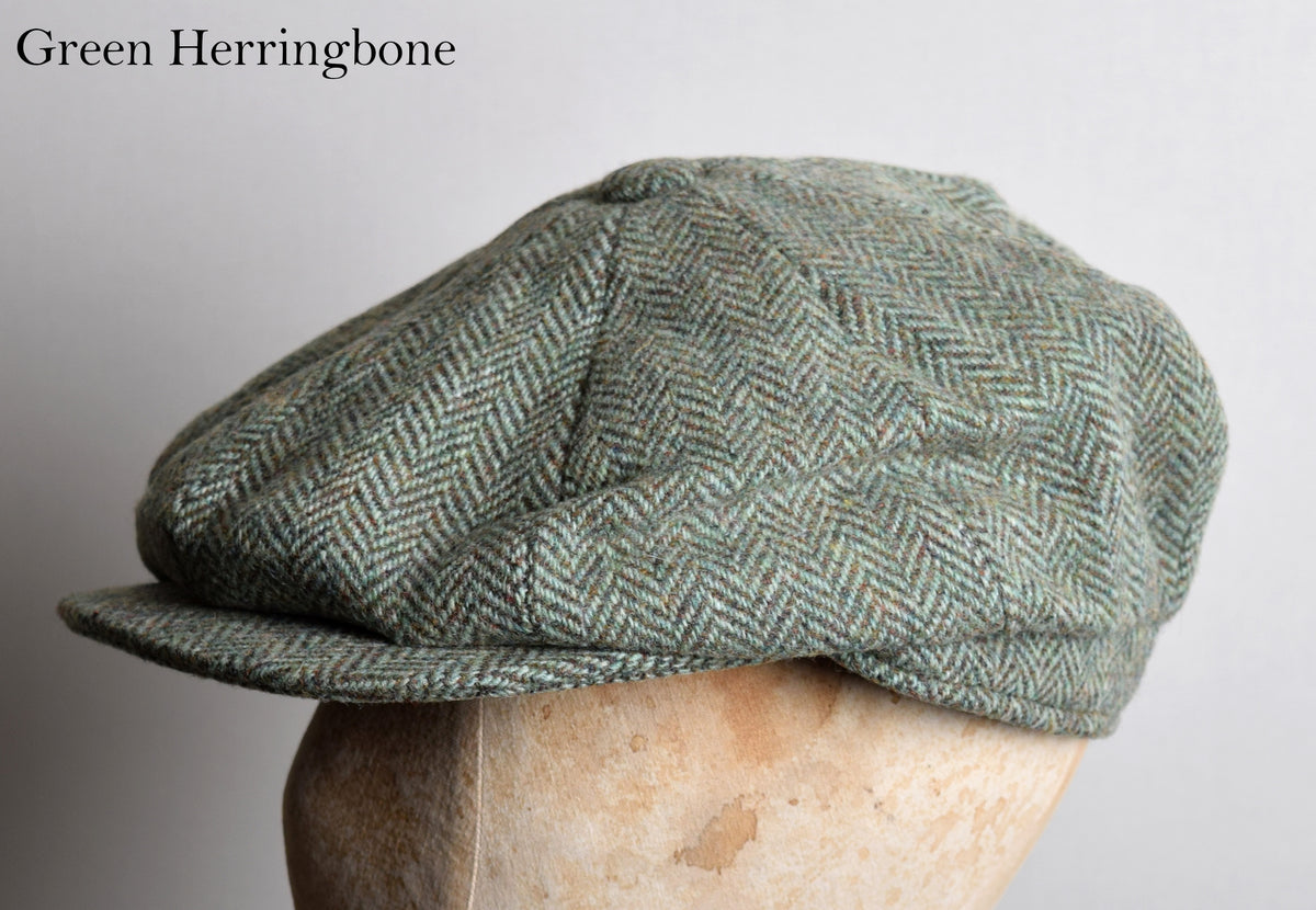 Traditional Eight Piece Cap (HA153) - Green Herringbone