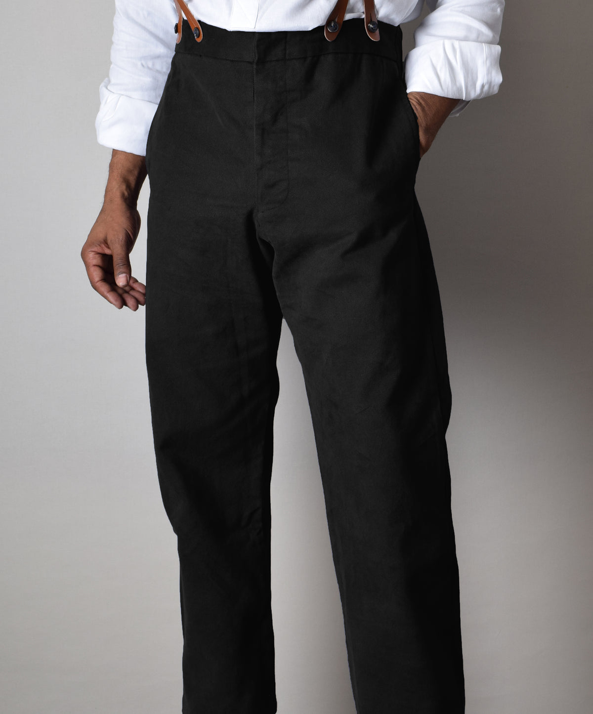 Black Washed Cotton Drill Fishtail Back Work Trousers (TR101)