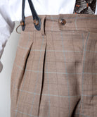 Pleated Front Trousers (TR1920) - Brown Check - Front Detail
