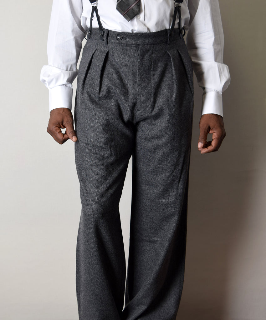 Pleated Front Trousers (TR1920) - Grey Herringbone