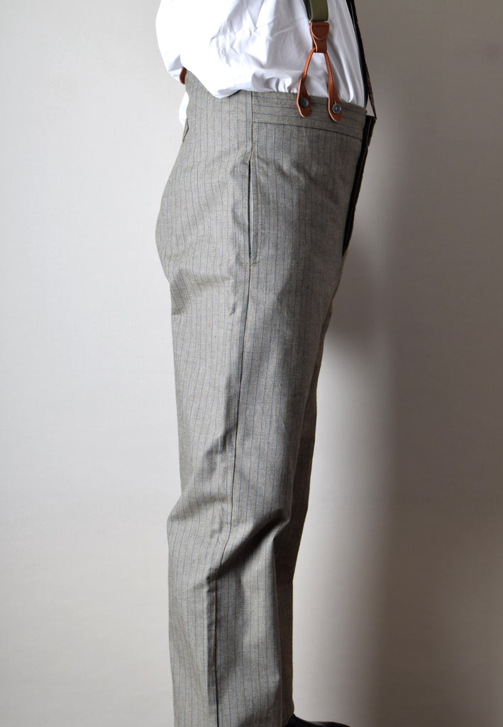 Olive/Blue Stripe Fishtail Back Trousers (TR305) - Side
