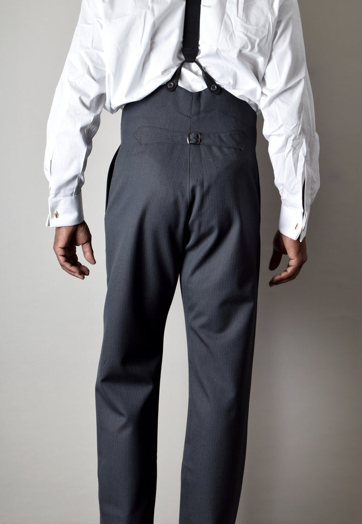 Limited Edition Grey Herringbone Wool Trousers (TR370) - Back