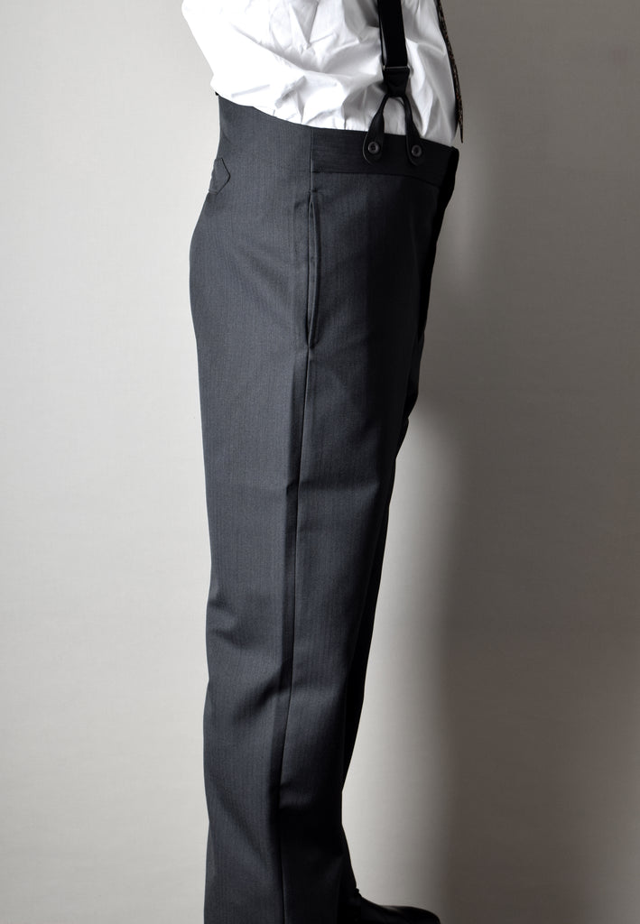 Limited Edition Grey Herringbone Wool Trousers (TR370) - Side