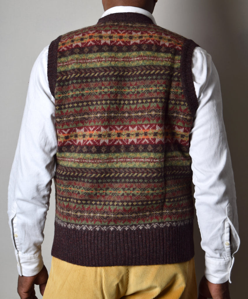 Turin Button Through Wool Fair Isle Waistcoat (KN161) - Back