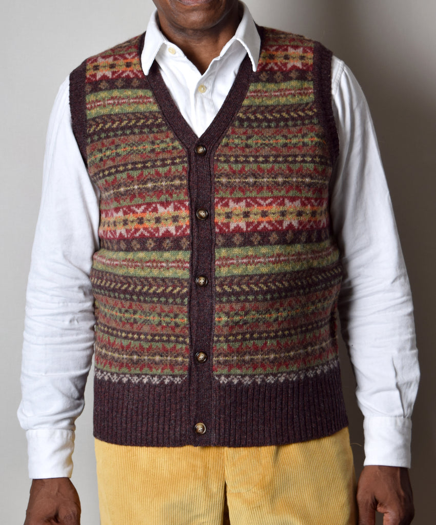 Turin Button Through Wool Fair Isle Waistcoat (KN161) - Front 1