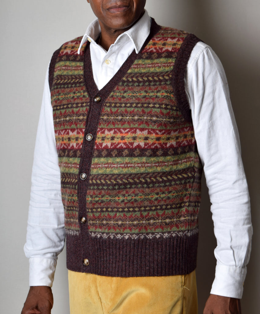 Turin Button Through Wool Fair Isle Waistcoat (KN161) - Front 2