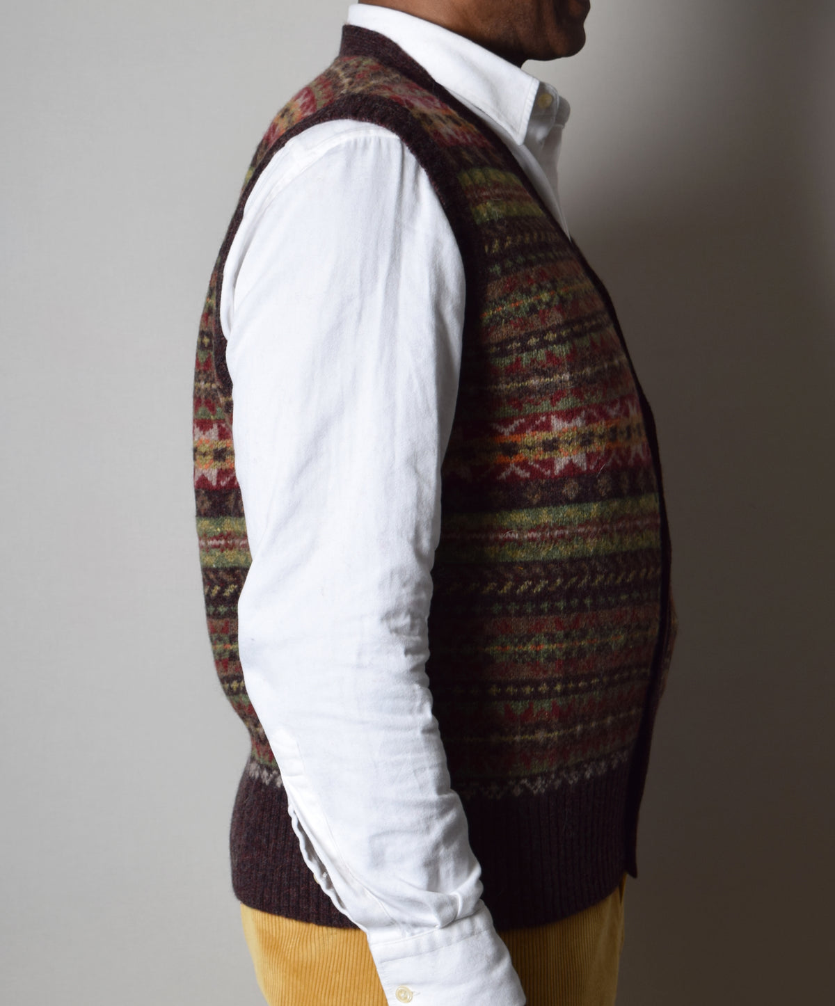 Turin Button Through Wool Fair Isle Waistcoat (KN161) - Side 1