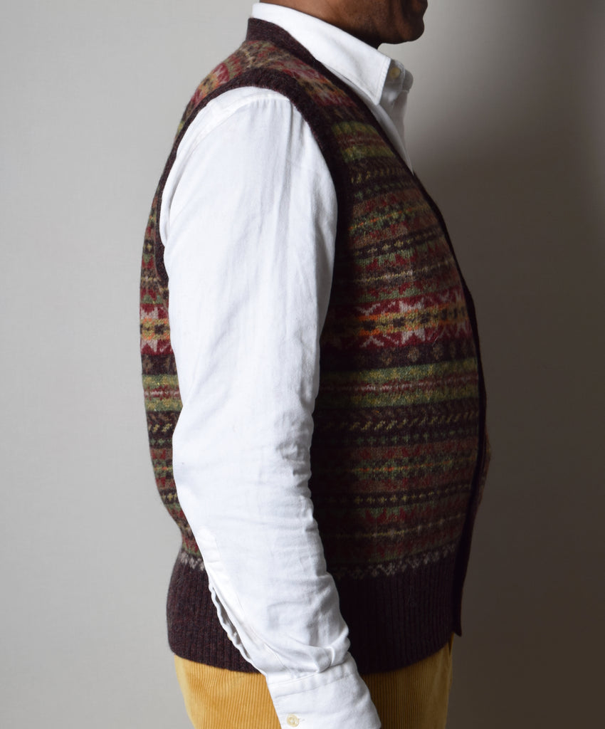 Turin Button Through Wool Fair Isle Waistcoat (KN161) - Side 1