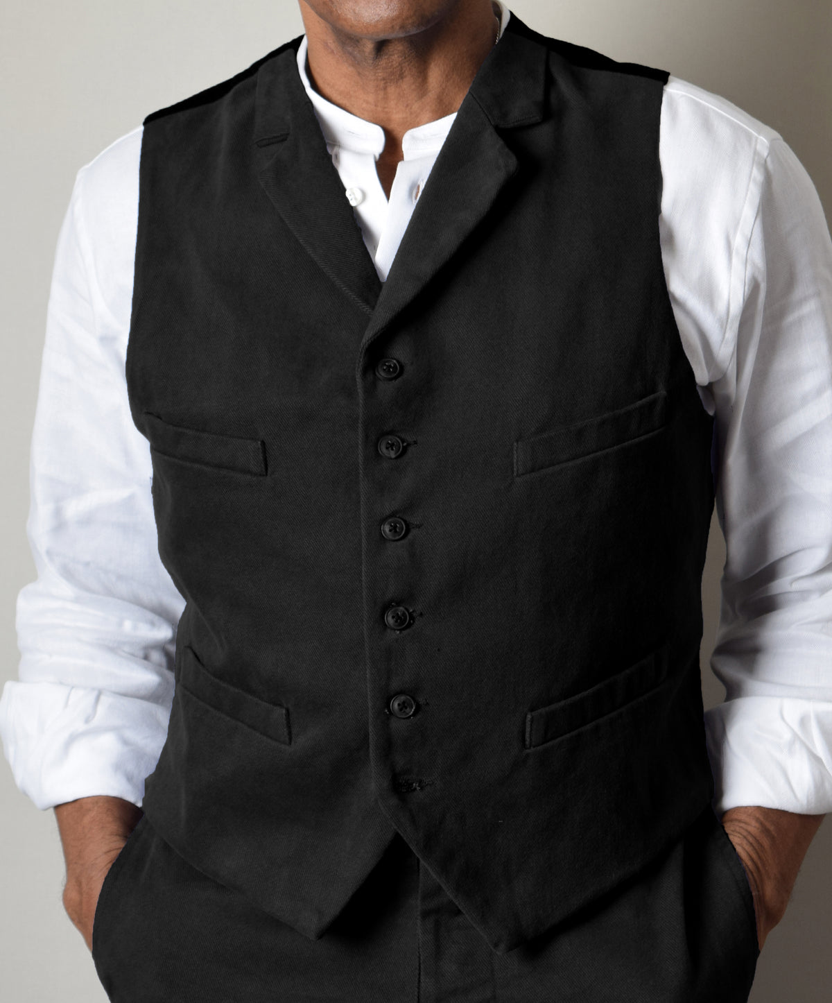 Black Washed Cotton Drill Work Waistcoat (WC101)