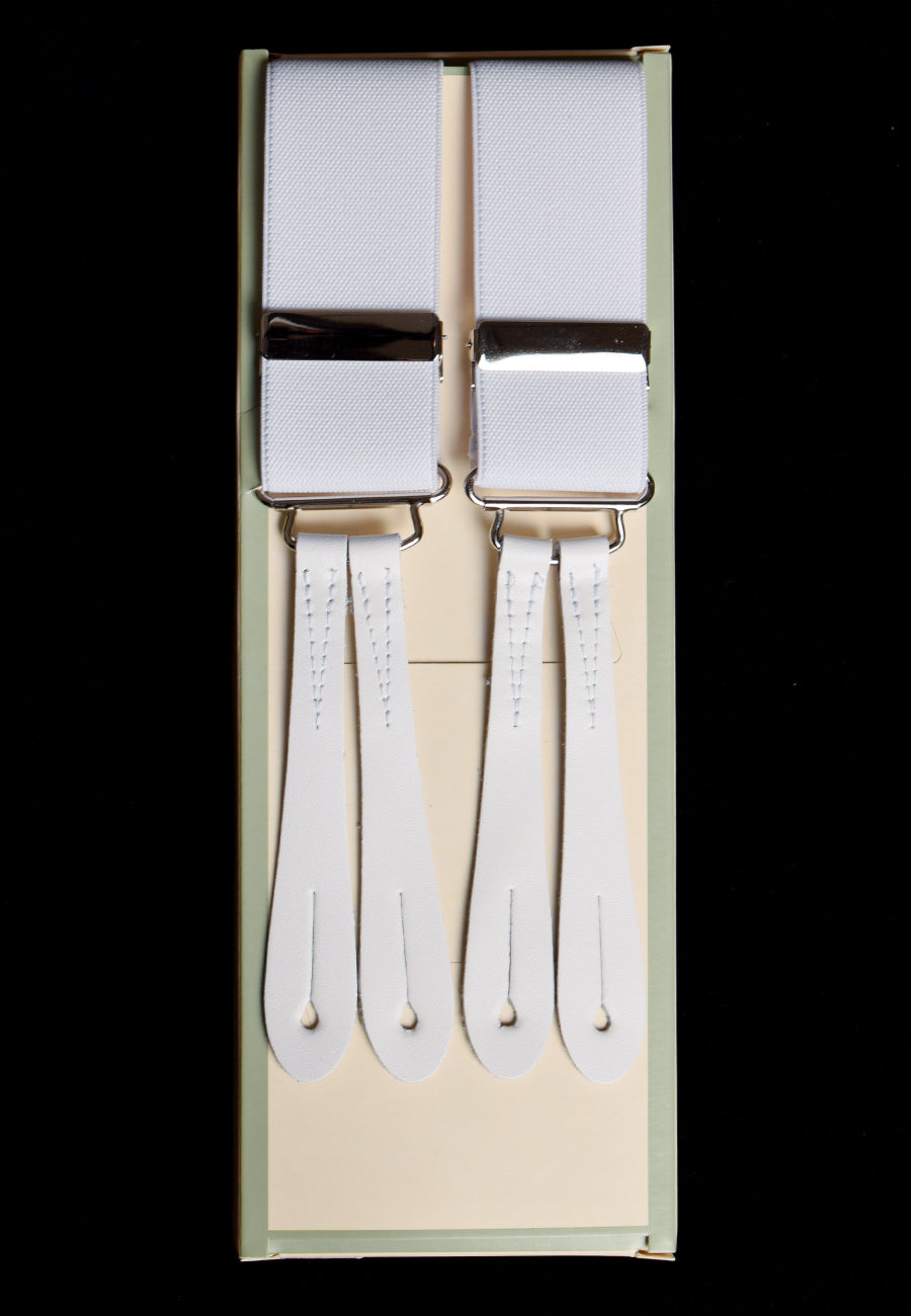 Plain Coloured Button-on Braces (BR700) - White