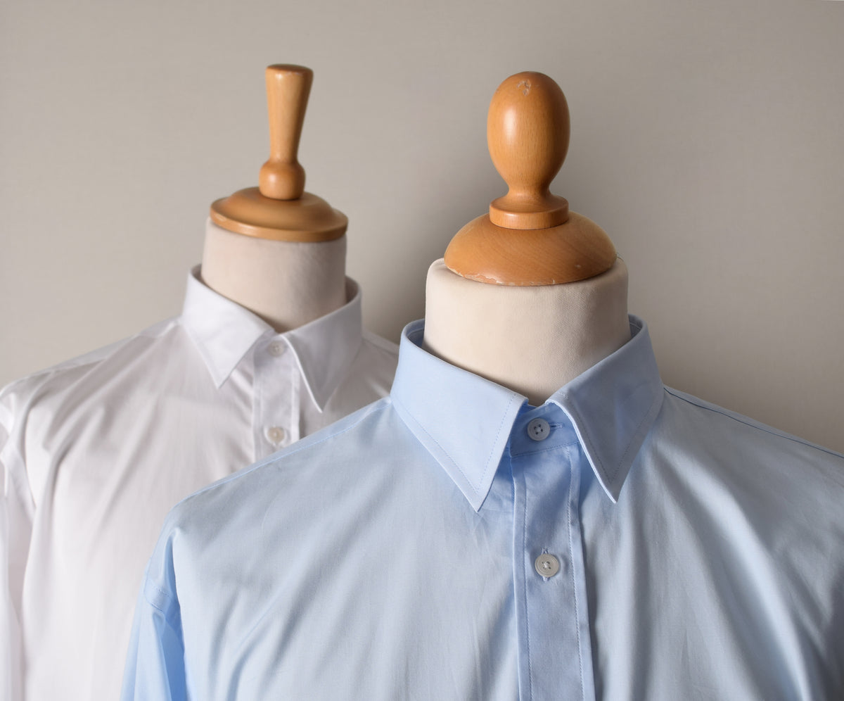 1950's Cotton Poplin Shirt (SH1950) - White and Sky Blue