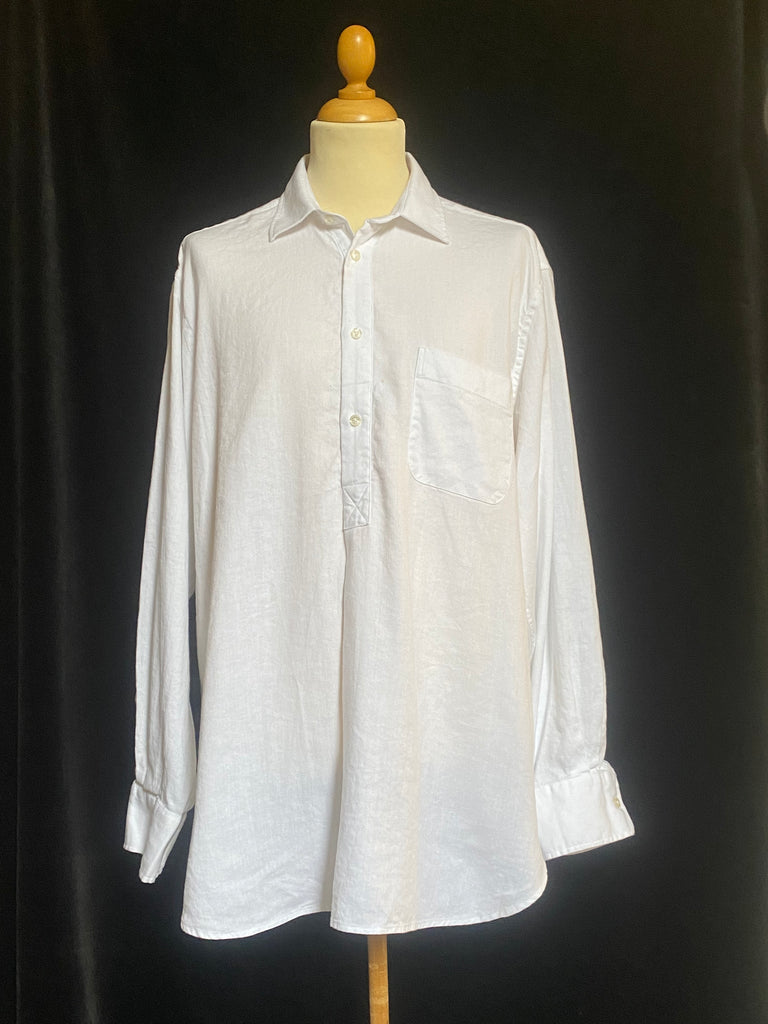 Shirt 2. Reduced White Linen / Cotton Herringbone Shirt With Pocket SH2211 - Large
