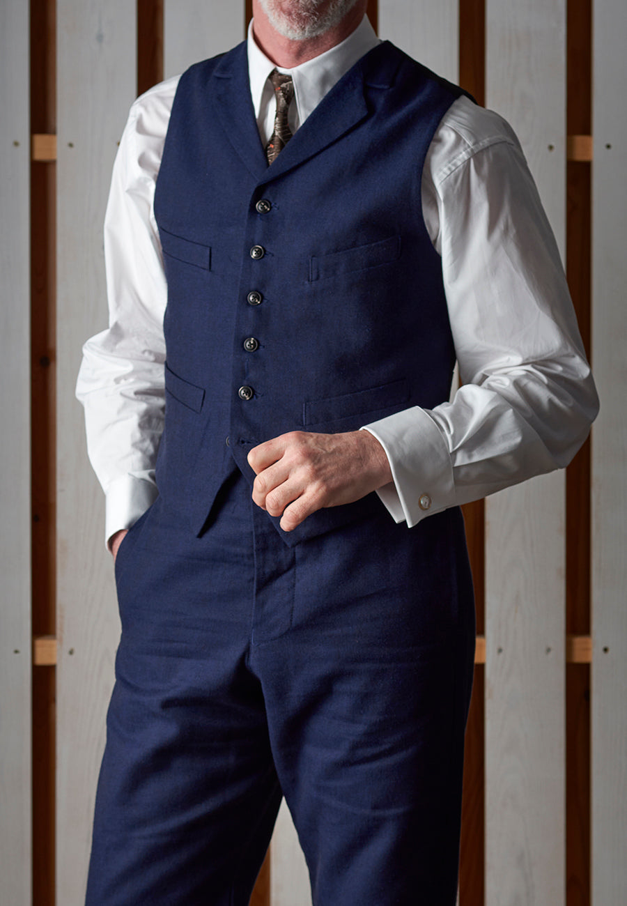 Cotton Linen Blend Navy Blue Waistcoat (WC460)