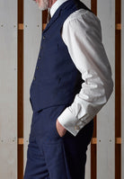 Cotton / Linen Blend Navy Blue Waistcoat (WC460)