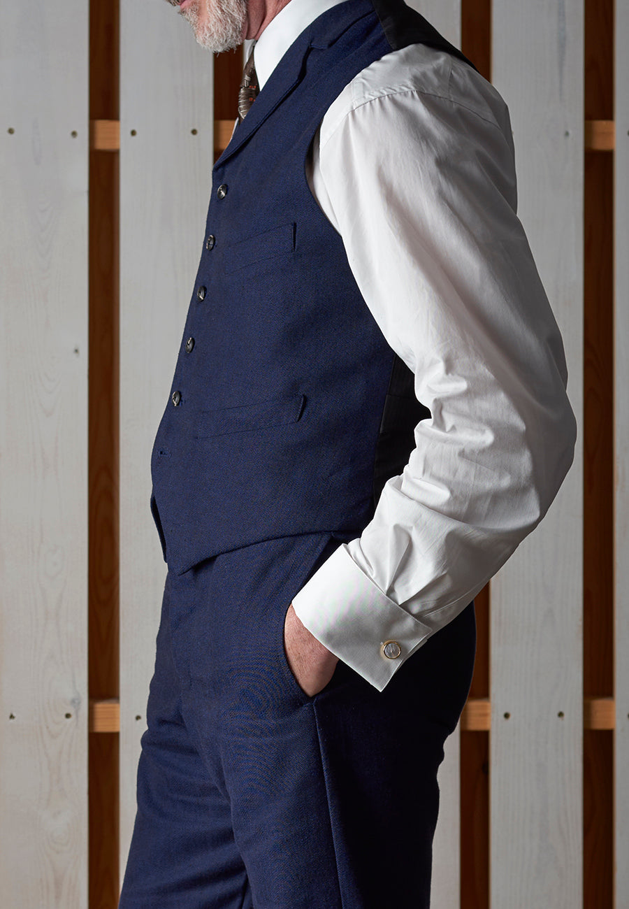 Cotton / Linen Blend Navy Blue Waistcoat (WC460)