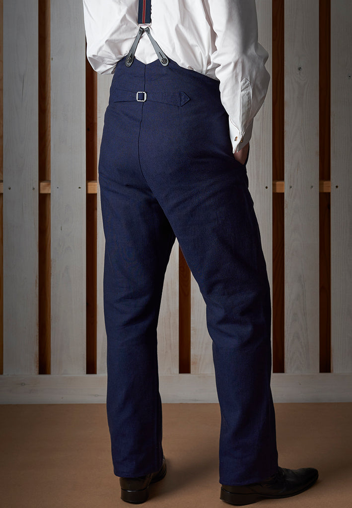 Cotton/Linen Blend Navy Blue Fishtail Back Trousers (TR460)