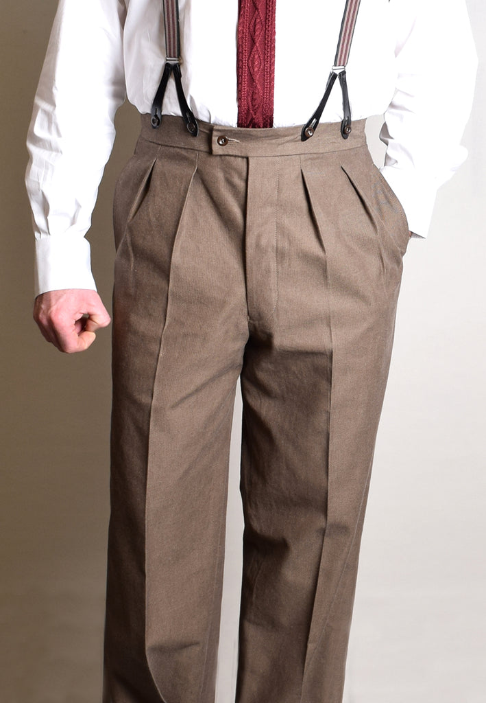 Vintage Cotton Brown Button Fly Fishtail rear Trousers 42107cm Waist  3178cm Leg  Fogey Unlimited