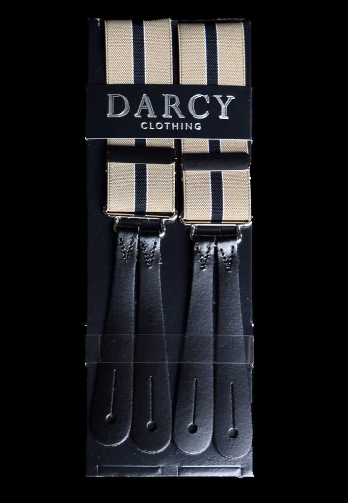 Working Men's Striped Button-On Braces (BR730) - Fawn Black with Black Ends