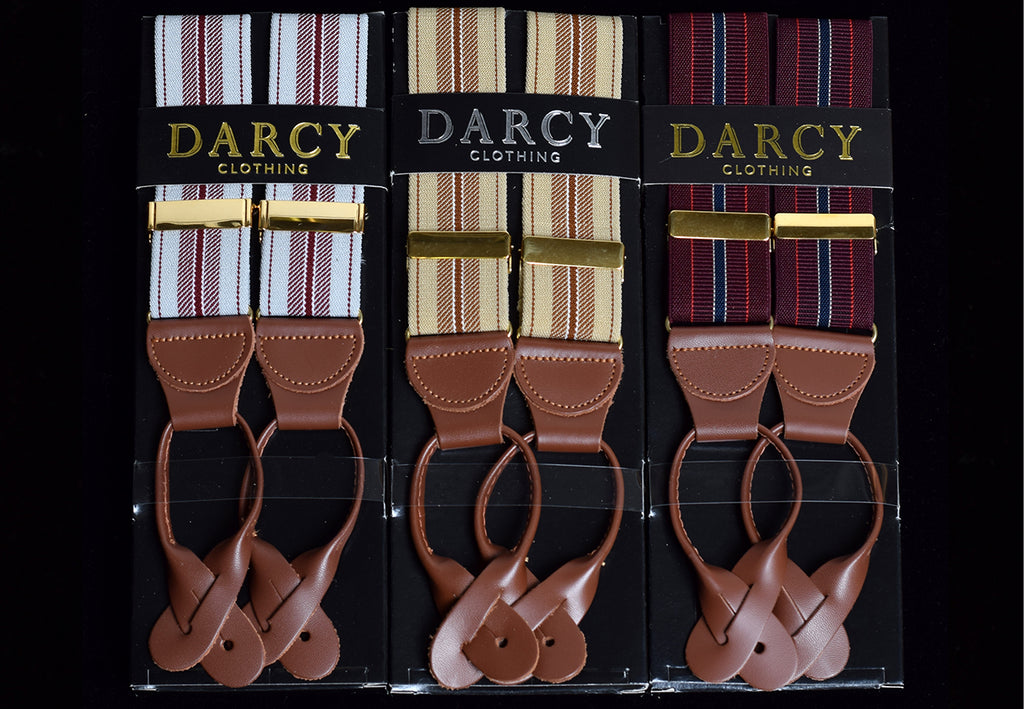 Striped Tan Runner End Button-On Braces (BR717)