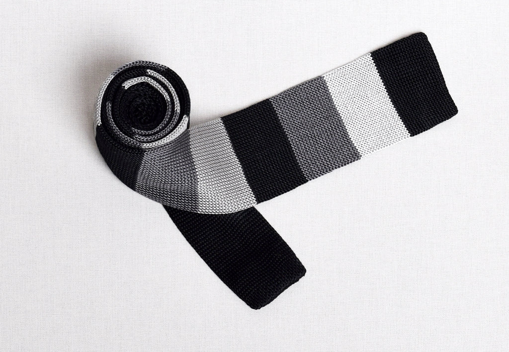 Silk Knitted Ties (CR574) - Black/Grey/Silver