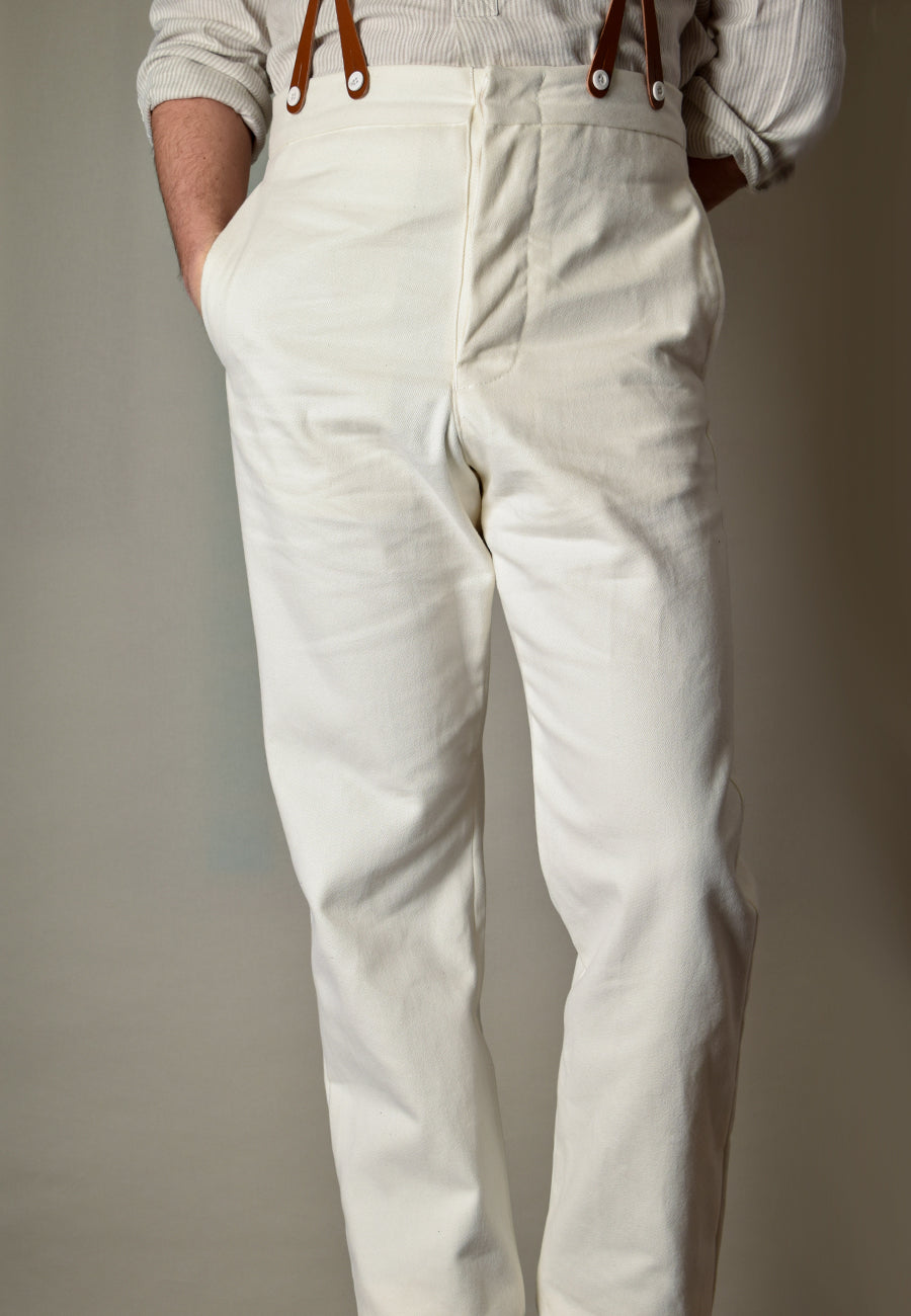 Dyeable White Cotton Drill Fishtail Back Trousers (TR105) – Darcy Clothing