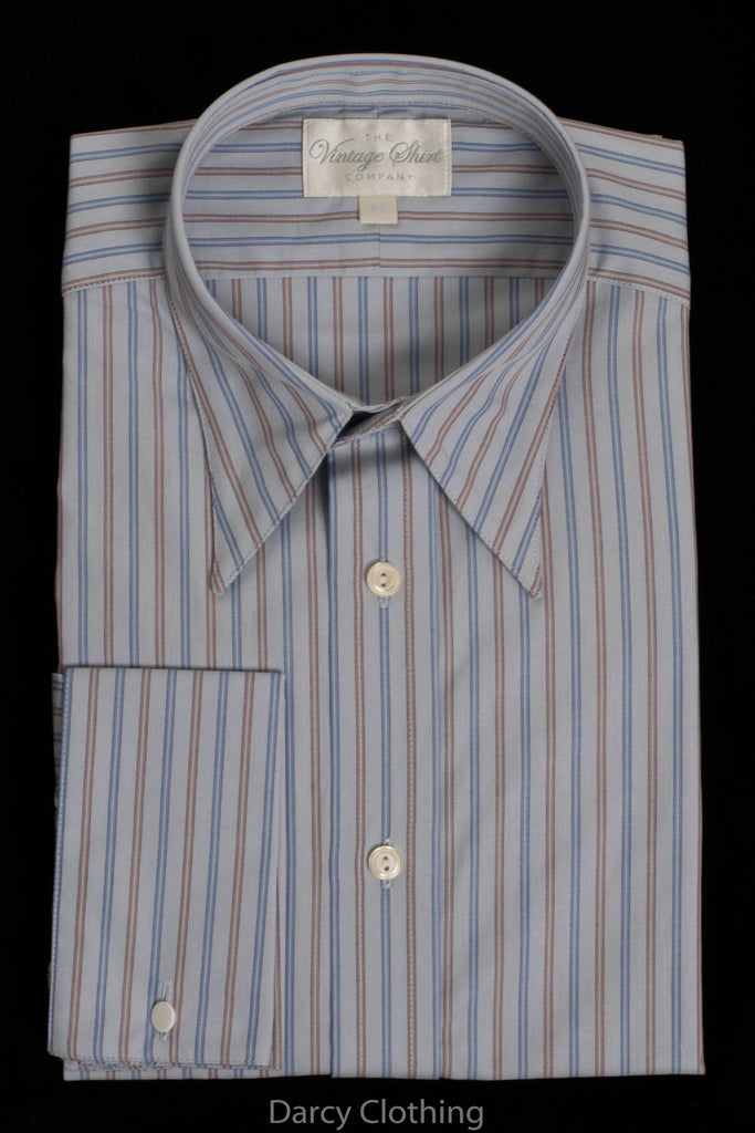 Replica Striped Fabric Spearpoint Collar Shirt | Permanent Stock (SH190R) - Colour 71 - Sky Blue & Brown Stripe