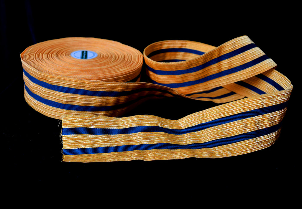 Wide Gold Coloured Military Braid with Navy Stripes 50mm (BDGS015)