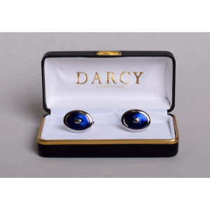 Art Deco Style Cuff Links (ST910) - White / Sapphire