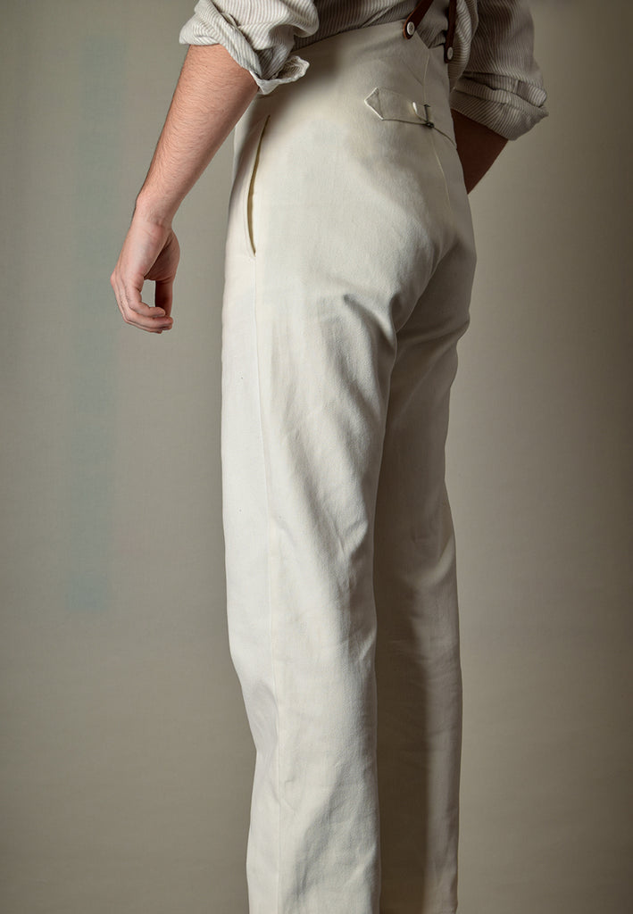 Dyeable White Cotton Drill Fishtail Back Trousers (TR105)