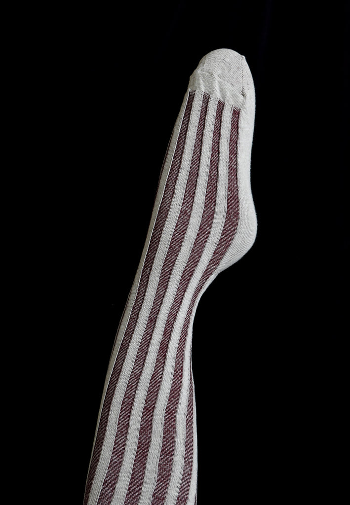 Vertical Striped Cotton Stockings (SO158) - Maroon/White