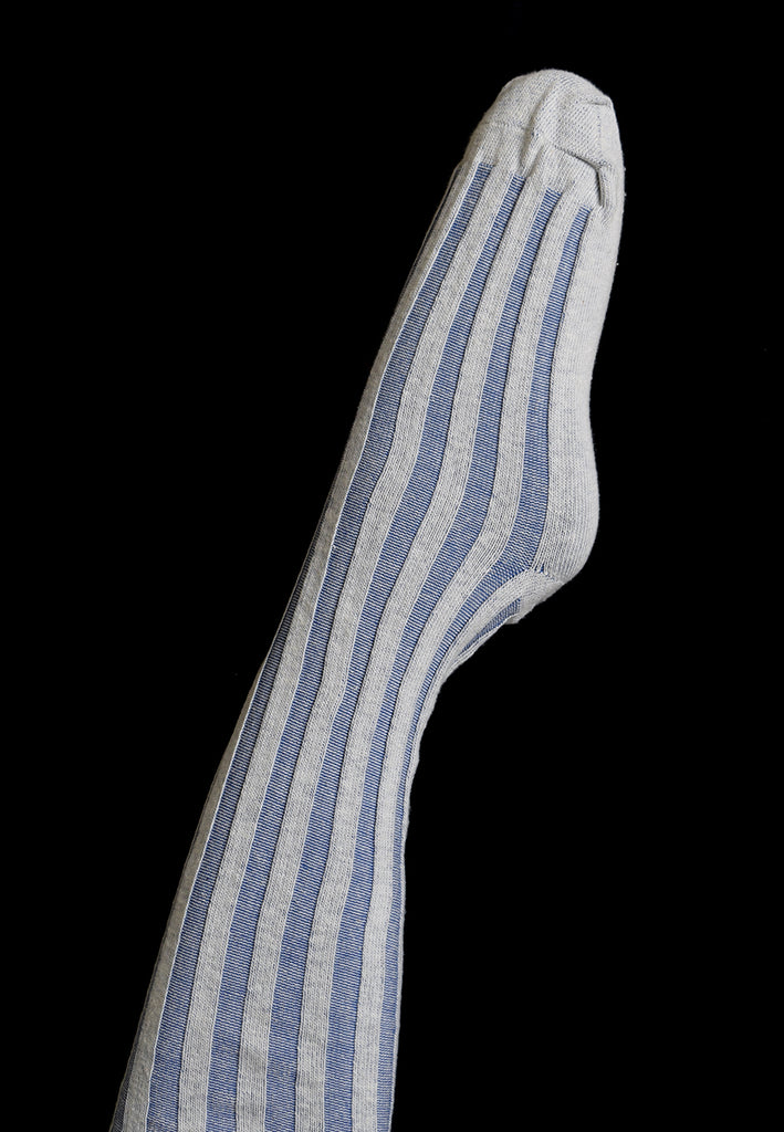 Vertical Striped Cotton Stockings (SO158) - Blue/White