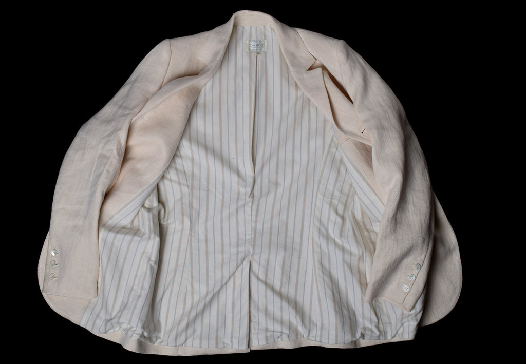 Heavyweight Ivory Herringbone Fully Lined Linen Jacket (JA933)