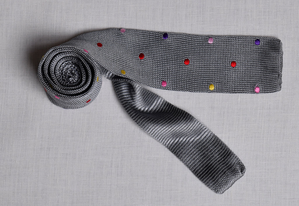 Silk Knitted Ties (CR574) - Grey/Multi Spotted