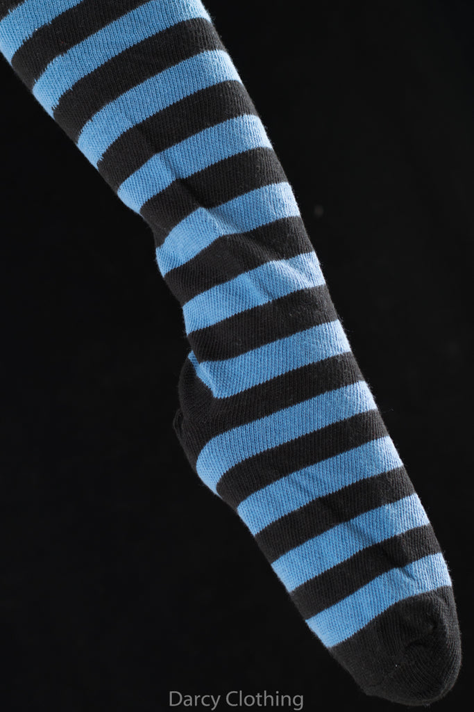 Heavyweight Cotton Horizontal Striped Stockings (SO159) - Blue/Black