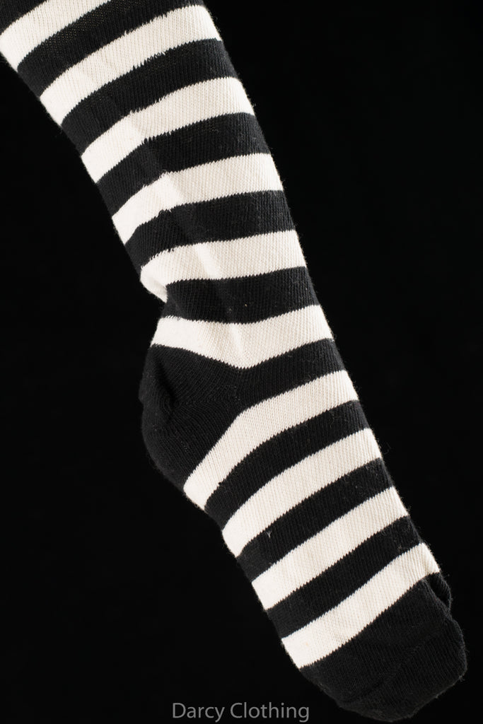 Heavyweight Cotton Horizontal Striped Stockings (SO159) - Black/Cream
