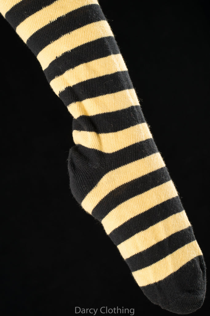 Heavyweight Cotton Horizontal Striped Stockings (SO159) - Mustard/Black