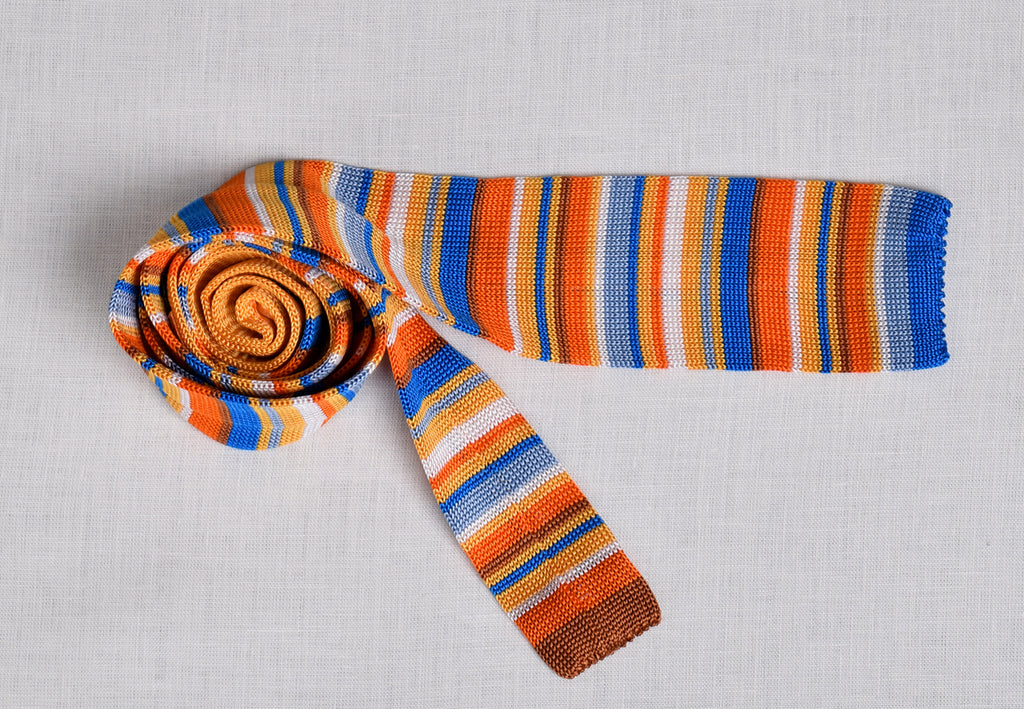 Silk Knitted Ties (CR574) - Orange/Blue/White