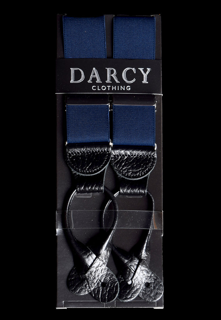 Plain Coloured Runner End Button-On Braces (BR715) - Navy