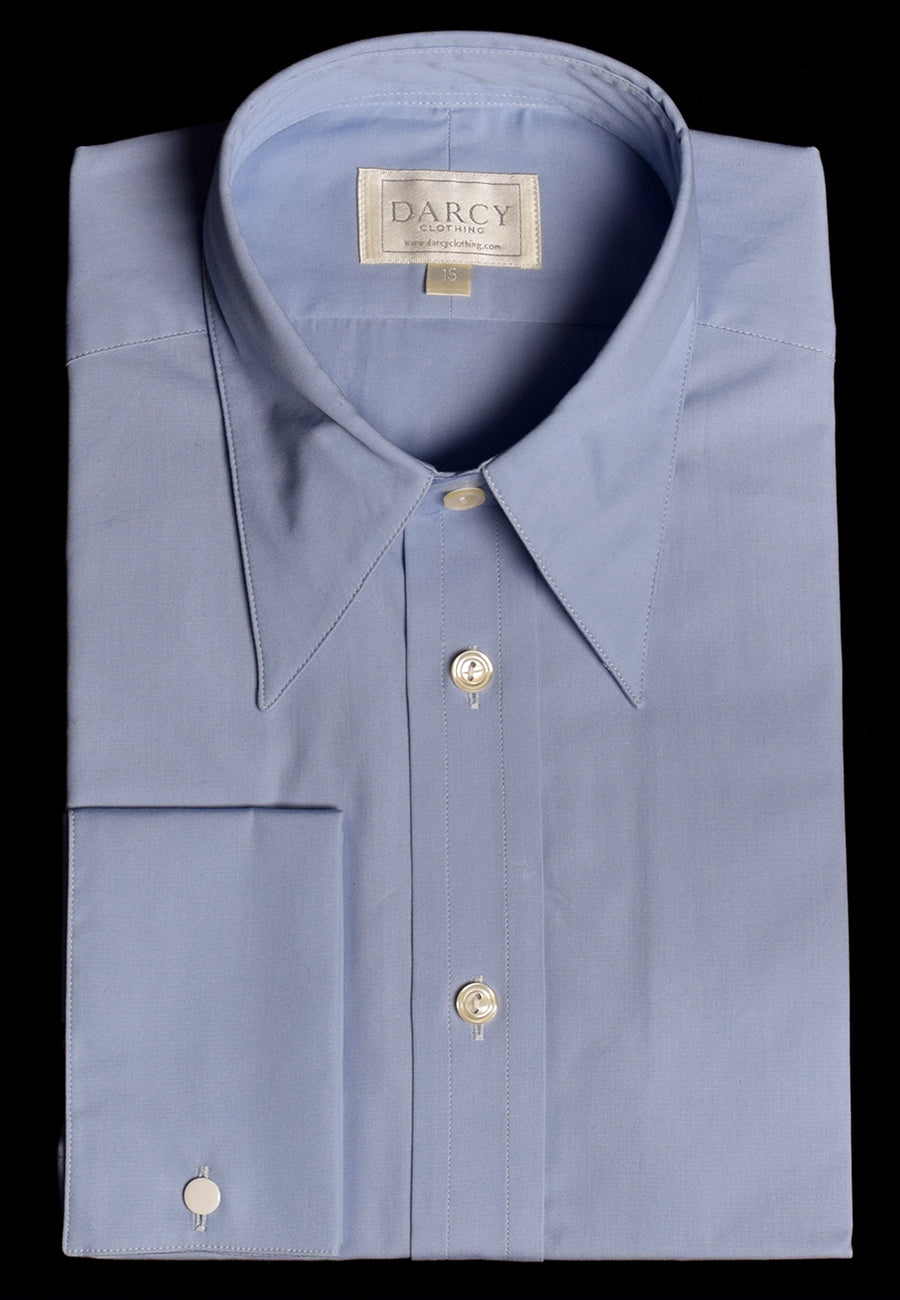 Plain Coloured Spearpoint Collar Shirt | Early C20th (SH190P) - Double Cuff - Airforce Blue