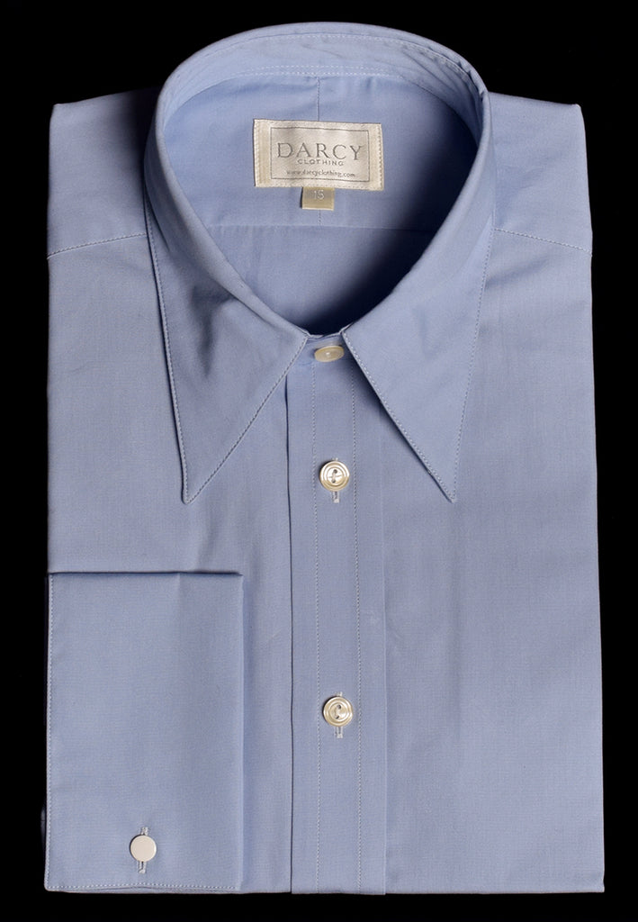Plain Coloured Spearpoint Collar Shirt | Early C20th (SH190P) - Double Cuff - Airforce Blue