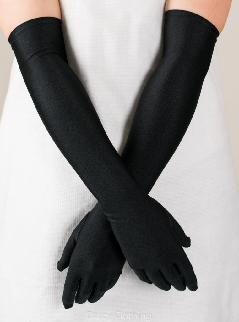 Elbow Length Matt Satin Gloves (GL651) - Black
