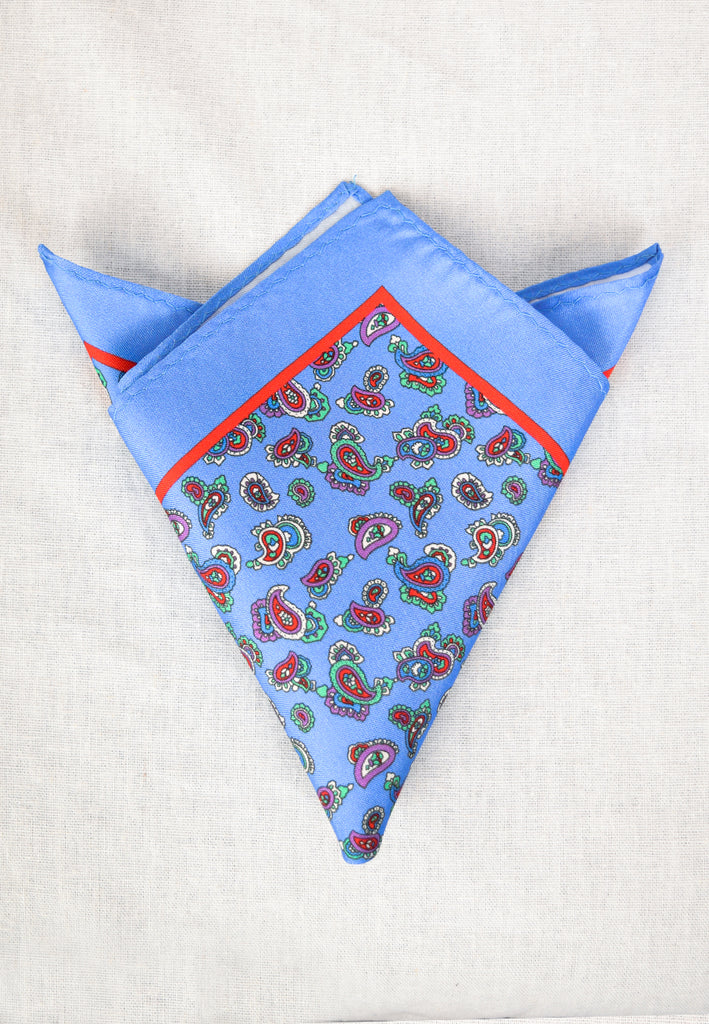 Printed Silk Pocket Square (HA96K) - Blue Paisley